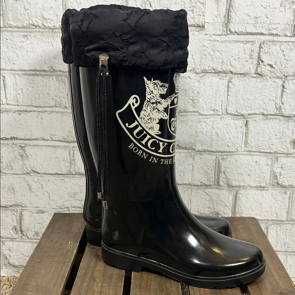 Juicy Couture Black Glossy Winter Rain Boots